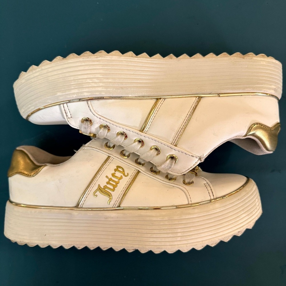 Juicy Couture Y2K Platform Sneakers White Gold Women 6.5 Chunky